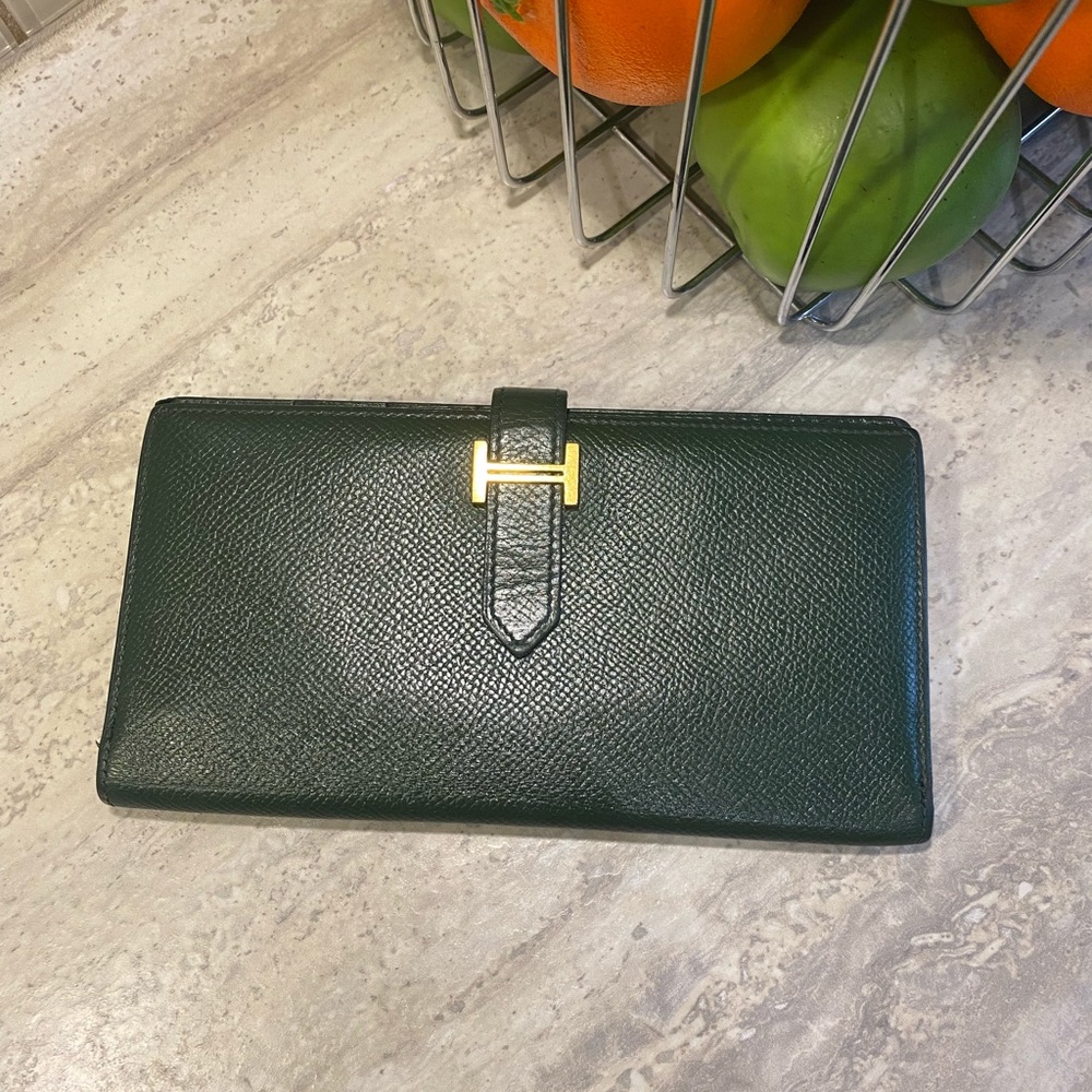 ⭐️Authentic Hermes Bearn Kelly Green Leather Wallet Gold HW - Picture 9 of 14